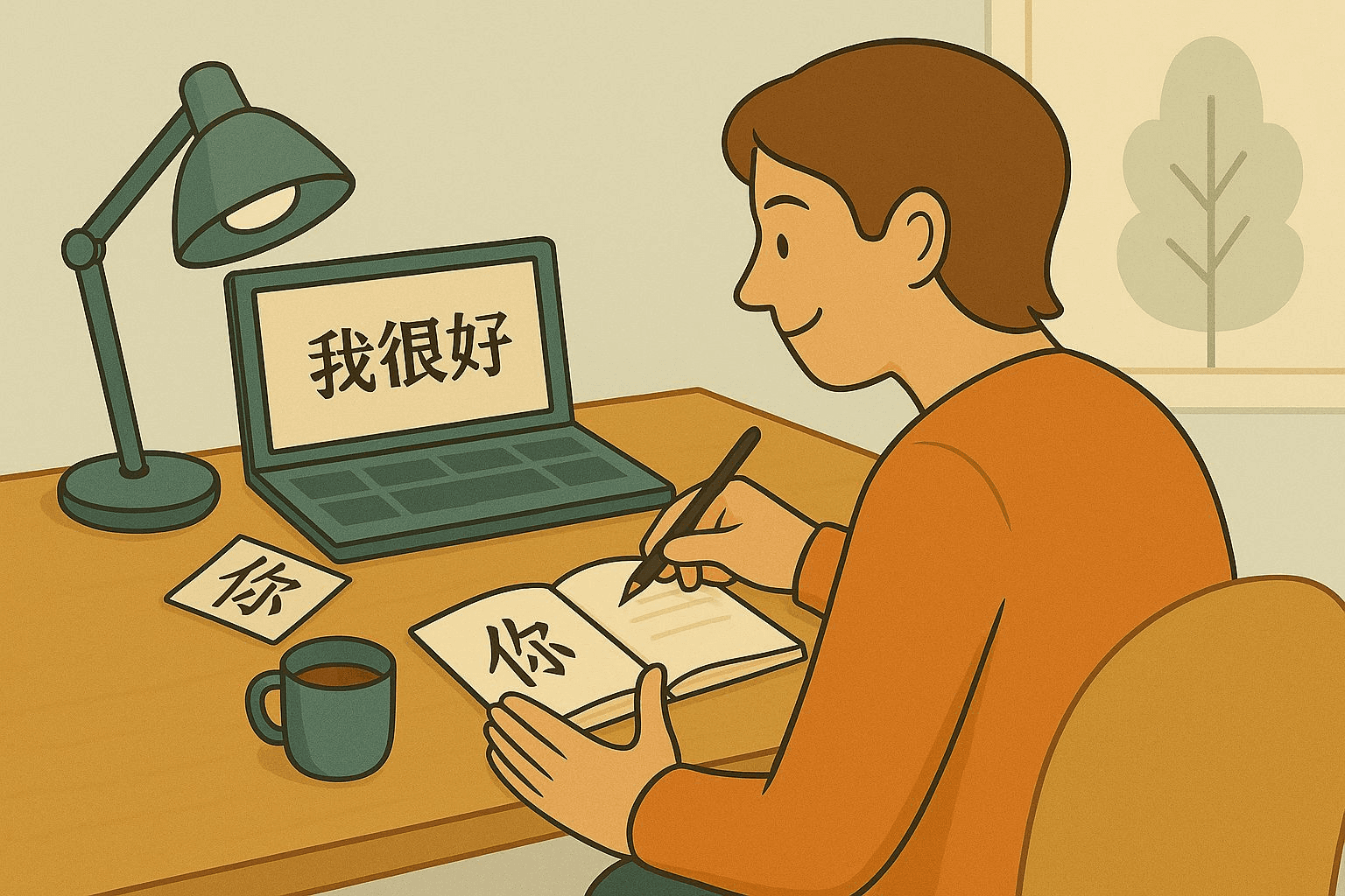 Illustration of person learning Mandarin